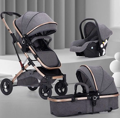 Luxury Travel System Baby Stroller, 3 in 1, Sit & Recline, Lightweight Foldable, High Landscape, Shock Absorption, Reversible, Newborn Stroller with Infant Car Seat, Wholesale